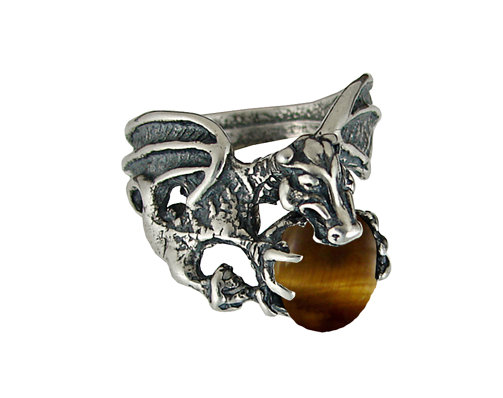 Sterling Silver Dragon of Desire Ring With Tiger Eye Size 10